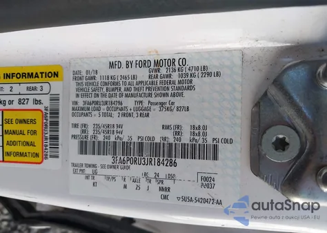 2018 Ford Fusion Titanium/Platinum Hev из США, поврежденный, VIN 3FA6P0RU3JR184286